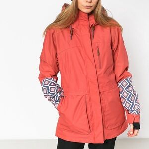 Roxy salmon pink with pattered sleeves ski/snowboarding coat